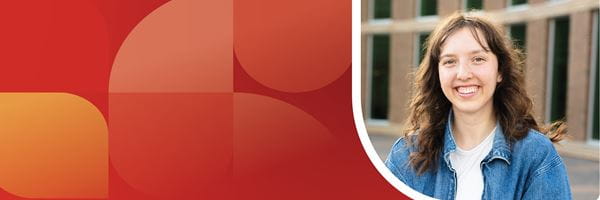 Open House 2025 graphic. Red variety of square shapes with image of a smiling student.