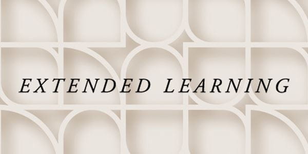 Extended Learning words on beige honeycomb pattern background