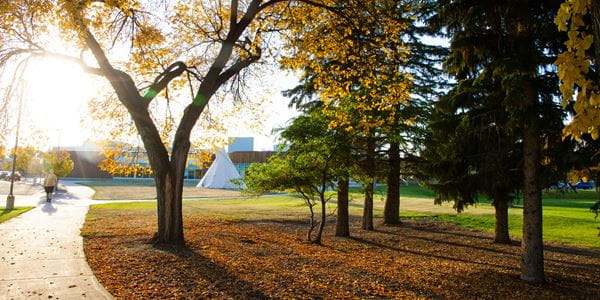 View of Co-op Wellness Commons and tipi in autumn