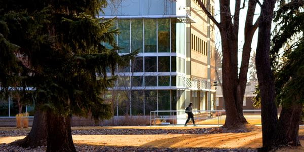 View of Vera Bracken Library in autumn