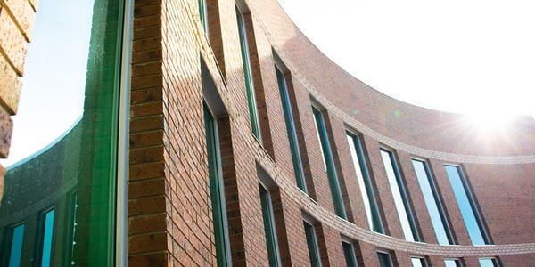 Close up of the MHC building curve at entrance. 